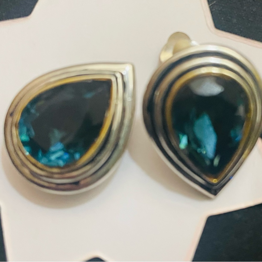 Elegant Silver and Blue Teardrop Earrings Clip On